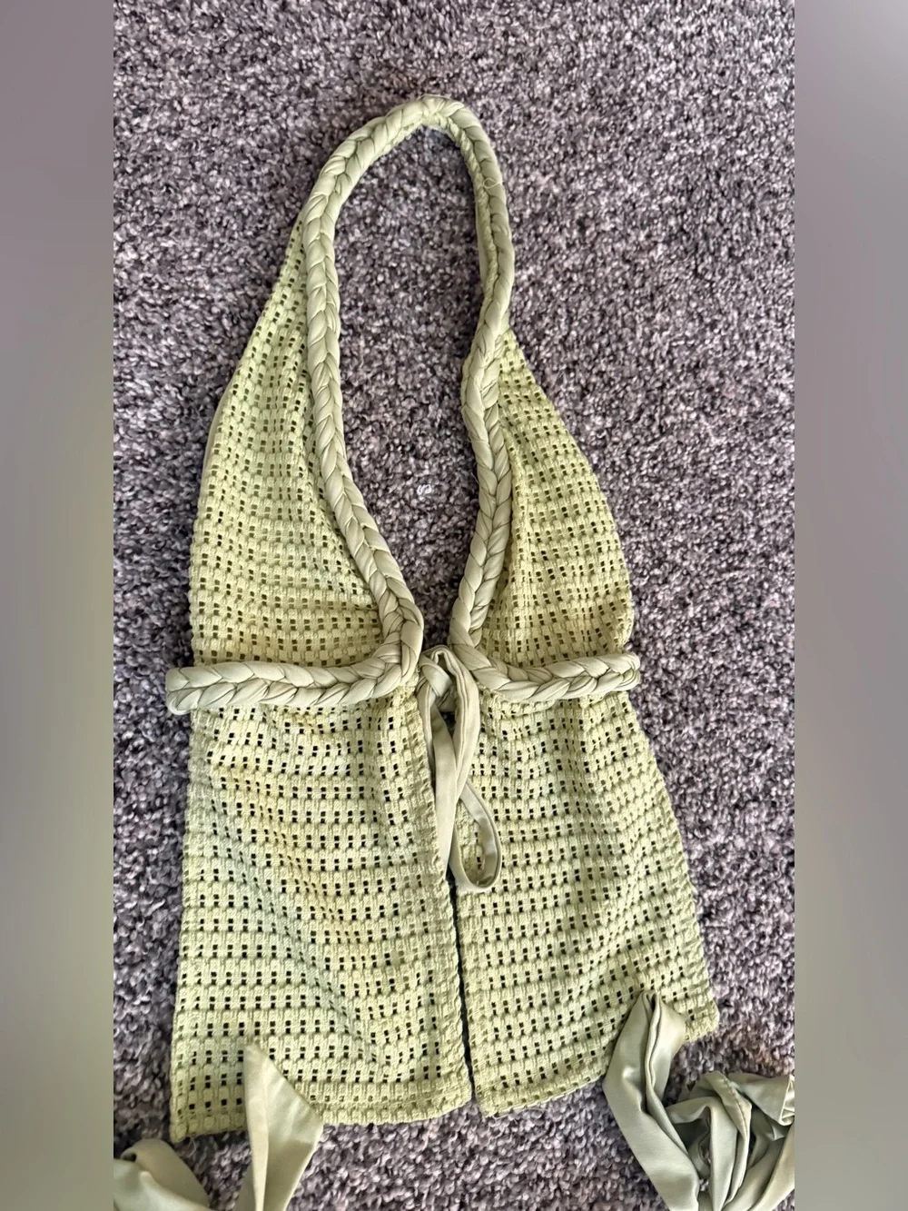 Lace-Up Crochet Halter Set - Sage Green